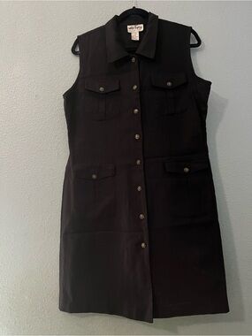 Alix Taylor Linen-Blend Sleeveless Black Button-Front Midi Dress